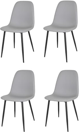 KEKOHOME Lot de 4 chaises Salle à Manger Nuvola Pieds en Acier Noir Mat, Faux Cuir Gris Clair