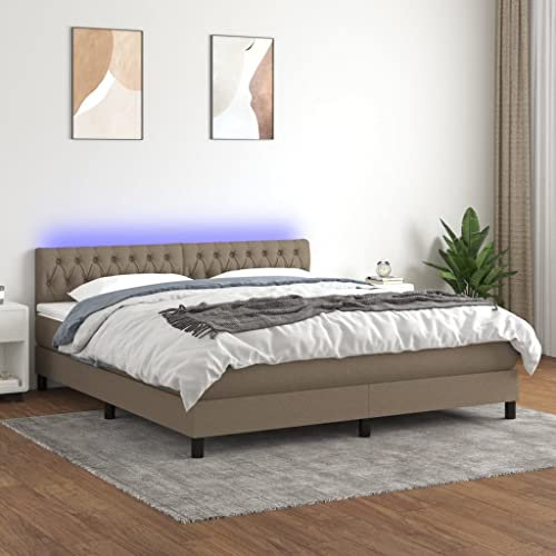 KOIECETA Boxspringbett mit Matratze & LED Taupe 180x200 cm Stoff