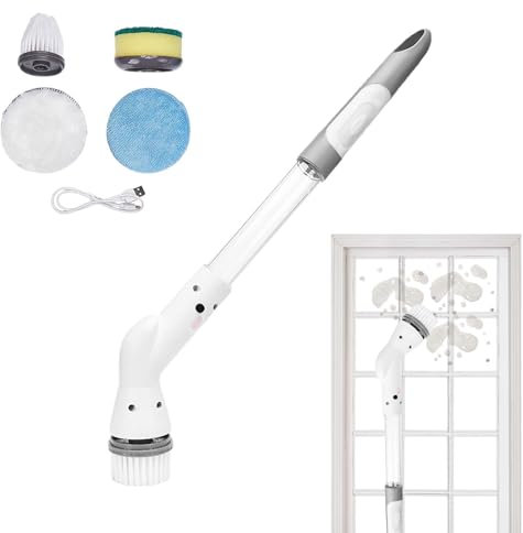 Wlikmjg Cordless Scrubber,Bathroom Scrubber with 4 Replaceable Brush Heads - IPX7 Waterproof Brush for Cleaning Shower, Grout, Sink