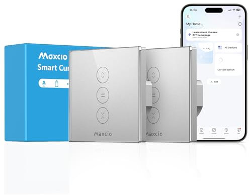 Interruptor Persiana Wifi Maxcio Compatible Con Alexa y Google Home, Plata Interruptor Inteligente Persiana con Temporizador y Control por Voz,Requiere Cable Neutro (2 Packs)