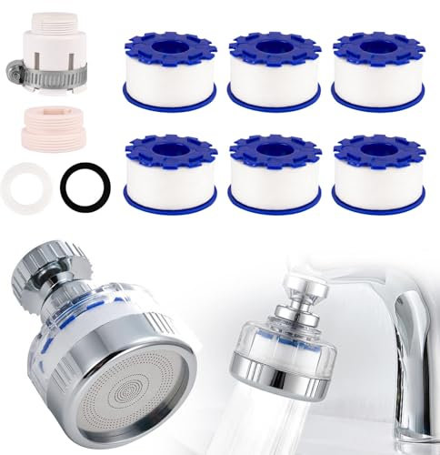 Bahan alamy Water Faucet Filters+6 Filter Cartridges, 360 Degree Rotating Tap Water Filter, Tap Filter Hard Water, Splashproof Water Tap Filter for Home Kitchen Bathroom (1)