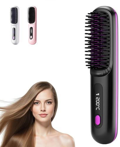 Go Brush Pro,Numoya Tragbare Glättungsbürste für Haarstyling,GoBrush Pro Hair Numoya,Wiederaufladbare beheizte Stylingbürsten für Reisen,Haarfreundliches & Langlebiges Design (Schwarz)