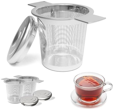 2 pezzi Filtro Per Tè In Acciaio Inox, Filtro per spezie da tè in acciaio inox, Infusori the con Coperchio,Colino Tazz Tè, Filtri Tisanes, Maglia Fine,Per Teiere,Tazze Bottiglie Di Tè