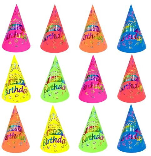 CHONGQILAO 12 Pièces Chapeaux de Fête, Chapeau Fête Anniversaire, Chapeau Conique en Papier, Chapeaus Anniversaire Enfants Adultes, Chapeaus Cône Anniversaires, pour Baby Showers Décoration
