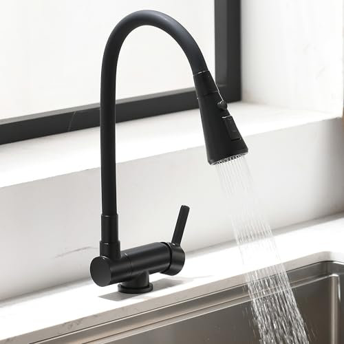 Robinet Cuisine Rabattable,mitigeur Cuisine Rabattable,3 Modes De Pulvérisation D'eau,Cuisine Sous Fenêtre Pliable Bec Orientable 360° Mitigeur Evier En Laiton (noir)