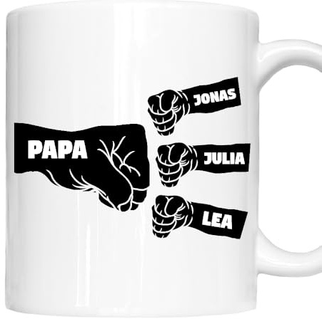 Papa 3 Kinder Töchter Söhne Tasse Personalisierbares Geschenk für Vatertag Vater Kaffeebecher Personalisiert - Opa Enkel Enkelin