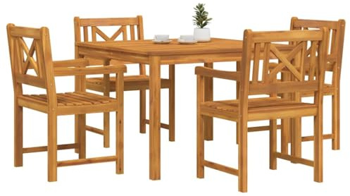 vidaXL Garden Dining Set 5 pcs Brown Solid Acacia wood, Garden and Terrace, Modern Outdoor Dining Set, Durable Patio Furniture, Weather-Resistant Balcony, Stylish Table