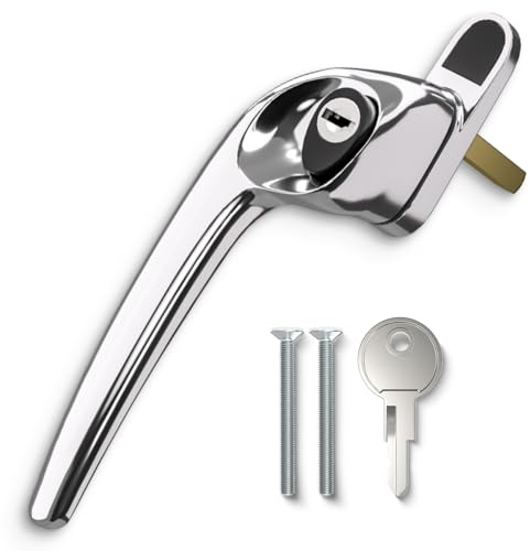 Bwintech 1 Pcs Offset Polished Chrome UPVC Zinc Window Handle, Left Hand, 43mm Spindle for Indoor and Outdoor UPVC Window