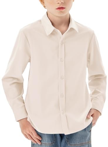Haloumoning Chemise à manches longues pour garçon - Coupe droite - Décontractée - Pour les loisirs, les fêtes - Couleur unie - Repassage facile - Uniforme scolaire formel
