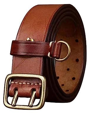 Ledergürtel mit Doppeldorn, Echtleder, Ösengürtel, zwei Dornschnallen, robuster Gürtel mit 3 Löchern für Männer und Frauen (125 cm/Taille: 43 Zoll, Braun)