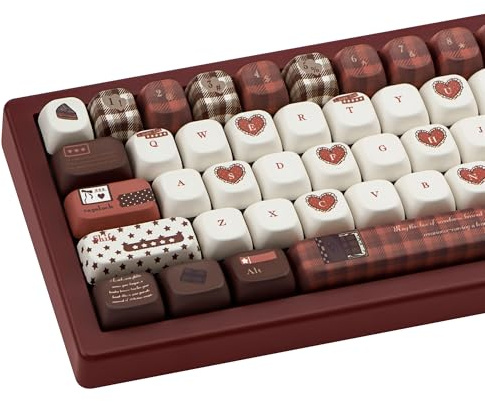 COOMICKEY 145 Keys Velvet Chocolate Keycaps, Dye-Sublimation PBT Custom Keycap Set for FOA Profile, Round Aesthetics Custom Keycaps for MX Switches Mechanical Gaming Keyboard(Dark Red White)