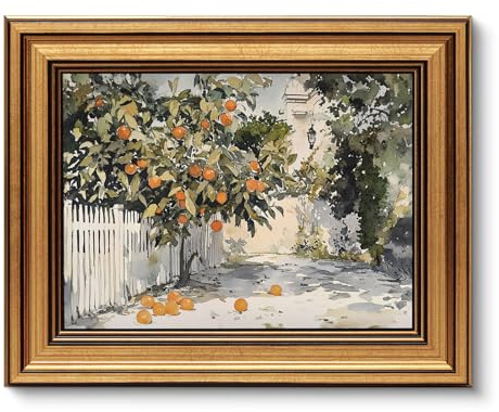 ARPEOTCY Vintage Goldener Rahmen Wandbilder Wohnzimmer, Wanddeko mit, Leinwand Bilder Wandbilder für Wohnzimmer & Schlafzimmer, Orangenbaum 25.5L x 20.5W