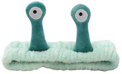 Coral Fleece Elastic skincare headband, Cute Cartoon makeup headband for Women, Soft Hair Band for skincare beauty Shower Face Washing Sports Spa, Featuring snail Design(Green)