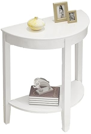 Flurtisch, Konsolentisch für H-Holzkonsolentisch, Halbrunder Akzenttisch, 2-stufiger Sofa-Beistelltisch, Vintage-Sofatisch mit offenem Regal für Wohnzimmer, Büro, H