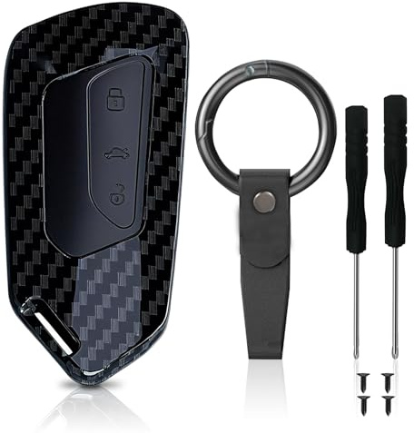 Autoschlüssel Hülle Carbon, kompatibel mit VW Golf 8, 3-Tasten Cover | Kompatibel mit VW Golf 8, ID.3, ID.4, e-Golf sowie Seat Leon MK4, Skoda Octavia und Cupra Formentor