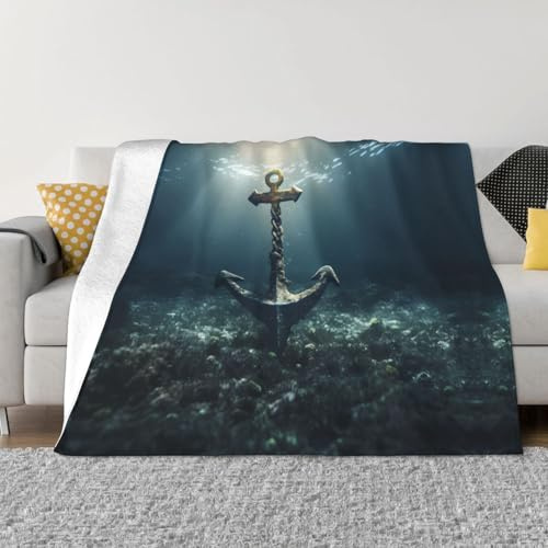 POEZJZW Flanelldecke mit Anker-Motiv, 203 x 152 cm, Decke für superweiches Plüsch, für Sofa, Bett, Couch, Camping und Reisen