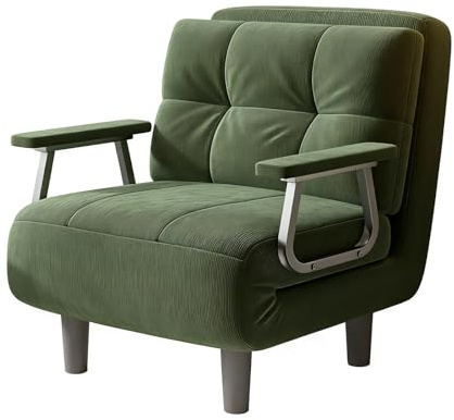 3-in-1 Schlafsessel Klappbett für Kleine Räume 5-Stufen Rückenlehne, Atmungsaktiver Cordstoff, Faltbarer Gästebett-Stuhl für Wohnung & Home-Office(Green,80x68x82 cm)
