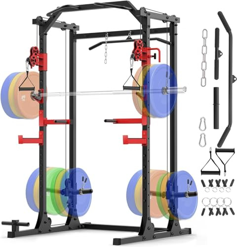 OPPSDECOR 2.0 PRO Power Cage Home Gym - 2000LBS Heavy Duty Power Rack with Independent Dual Pulley Cable Crossover System, Safety Bar, J-Hook, Pull-up Bar, Dip Station - 13.26 ft² Compact Squat Rack