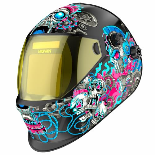MIGVAN Schweißhelm Automatik True-Color 100×82 mm Sichtfeld 0,1ms Tempo | Schweißmaske, Solar Batterie, Welding Mask, DIN 4/5-9/9-13, Schweisshelme für MIG TIG MMA ARC Schleifen nur 525g leicht H23