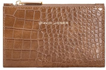 David Jones Porte Cartes Femme, Similicuir Effet Croco, 8 Emplacements Cartes, 1 Compartiment Monnaie, Format Compact (Apricot Tan)