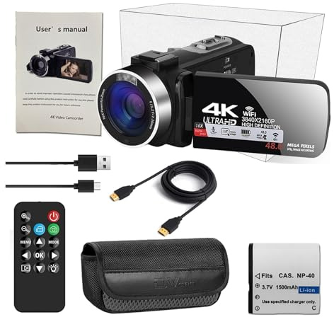 BJdfgE Caméras numériques 4K, caméscope Professionnel for vlog, caméra vidéo WiFi 48 MP, Zoom numérique 18x, Webcam(Standard)