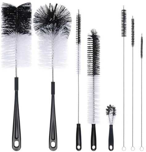 Vicloon Brosse de Nettoyage de Bouteille, 8 Pièces Nylon Tube Brosses | pour Bouteille en Verre Bébé Biberon Bouilloire Clavier Tuyau Brosses de Nettoyage-Noir
