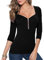 Afibi Damen Bluse mit quadratischem Ausschnitt, Reißverschluss vorne, Empire-Taille, Top, schwarz, X-Groß