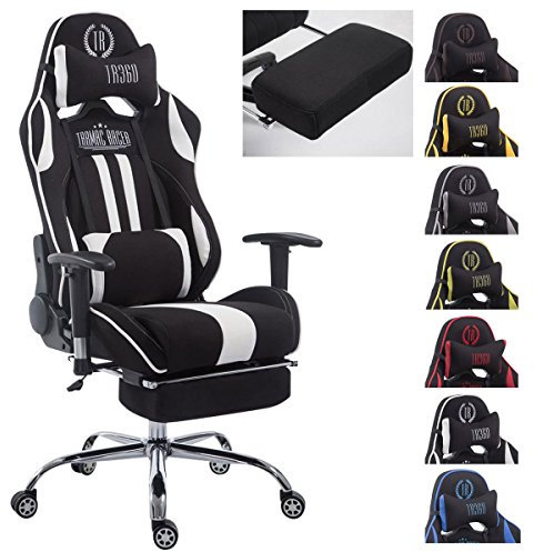 CLP Racing Bürostuhl Limit mit Stoffbezug I Gamingstuhl mit Metallgestell I Schreibtischstuhl mit Laufrollen I erhältlich schwarz/weiß, mit Fußstütze
