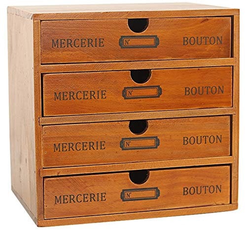 Baffect Caja de Almacenamiento con cajones de Madera Vintage de 1 Piso, de joyería con Organizador Mesa, 1 Piso (4 Pisos)