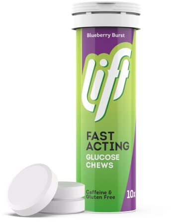 Lift | Fast-Acting Glucose Chewable Energy Tablets | Blueberry | 12 Pack of 10-Tablet Tubes