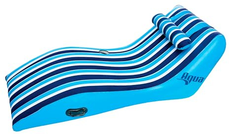 Aqua Ultra-Comfort Floating Pool Chair & Lake Raft with Pillow – 1-Person Heavy Duty Pool Float, Lake Floating Chair – Navy/White Stripe