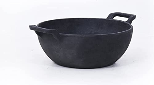 CRAFTING WITH LOVE A BEAUTIFUL Cast Iron Deep Kadai for Cooking- Induction Safe & Pre-Seasoned,10 Inch,Black