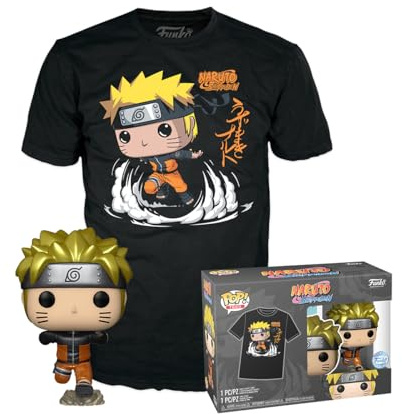 Funko Pop! & Tee: Naruto - Naruto Run - Metallisch - Large - (L) - T-Shirt - Kleidung mit Vinyl-Sammelfigur - Geschenkidee - Spielzeug und Kurzärmeliges Top Für Erwachsene Männer und Frauen