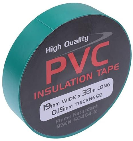 Switch Electronics 19mm x 33m Coloured PVC Insulation Insulating Self Adhesive Tape BSEN 60454-2 (Pack of 1, Green)
