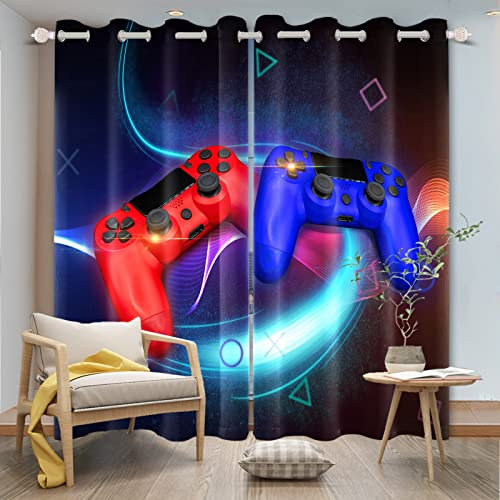 SDOTPMT 107x215cm Moderner Gamer Fenstervorhang Blau Rot Gamepad Cool Videospiel Magie Teenager-Spiel Controller-Spiel Fenster vorhänge Thermisch isoliert Vorhang für Schlafzimmer, 2 Stücke