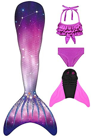 DNFUN meerjungfrauenflosse mädchen Badeanzug - Meerjungfrauenschwanz Schwimmen für Kinder Meerjungfrau Flosse Bademode mit Bikini Set und Monoflosse Mermaid Tail