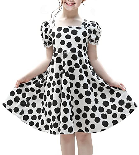 Sunny Fashion Robe Fille Noir Point Col carré Dentelle Tailler Bouffi Jupe Bourgeon Manche Courte 5 Ans