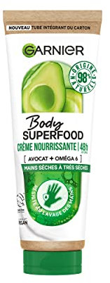 Garnier Body Superfood – pflegende Handcreme 48 Stunden mit Avocado & Omega 6 – vegane Formel mit 98% natürlichen Inhaltsstoffen – für sehr trockene Hände – 75 ml