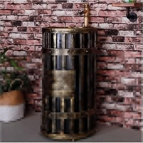 Freistehendes Waschbecken, Badezimmer-Waschkommode und Waschbecken, bodenstehend, glänzend, Vollsockel, Waschbeckenunterschrank, 45,7 x 45,7 x 86,9 cm, bronzefarben ohne Spiegel