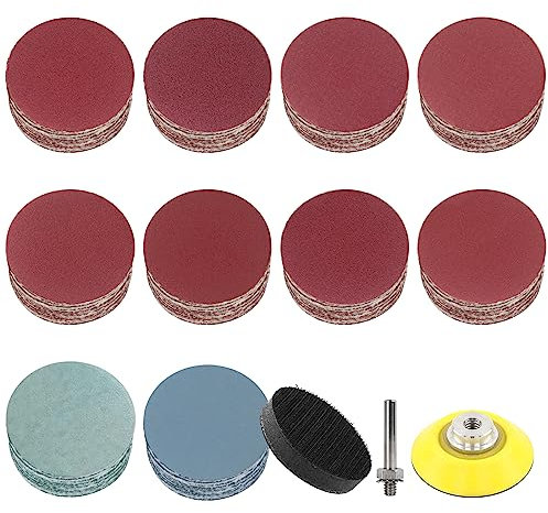 100 Stück 50mm Schleifpapier Klett 400/600/800/1000/1200/1500/2000/3000/5000/7000Körnung, Schleifpapier Klett Set mit 1 Stück Schleifscheiben Pad Kit Polierpad Adapter