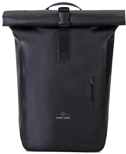 Johnny Urban Rucksack Wasserdicht Damen & Herren Schwarz - Conor - Wasserdichter Rolltop Fahrradrucksack - Wasserfester Roll Top Backpack für Uni Fahrrad Büro - Mit Laptop Fach