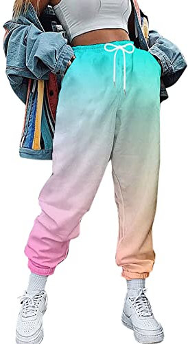 rtdgcv Pantaloni da donna per festival e donna, pantaloni da jogging in cotone, casual, pantaloni sportivi a vita alta, abbigliamento invernale con tasche, pantaloni riscaldabili da donna, Celeste., M