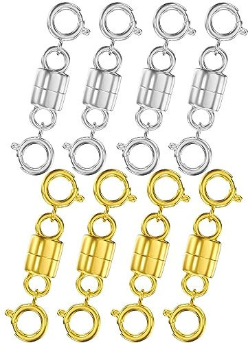 Clysoru - Magnetische Halskette mit Verschluss und Verschluss aus 14 Karat Gold und Silber mit zwei Federverschlüssen, Kettenverlängerungskette, Armband, Sicherheits-Magnetverschluss, Konverter