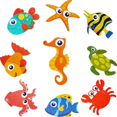 QianFenShi 9Pcs Antiscivolo Vasca da Bagno Bambini,Adesivi Antiscivolo Vasca da Bagno,Adesivi Vasca da Bagno Scale,Adesivi Antiscivolo Doccia Adesivi Vasca,Impermeabile e Durevole,(Sea Creature)