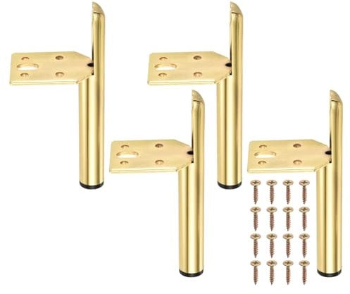 Uxcell 4PCS Metal Furniture Leg Replacement Couch Legs Cabinet Feet Black Modern Furniture Legs DIY Sofa Feet with Screws for Cupboard Table (5 Inch, Gold