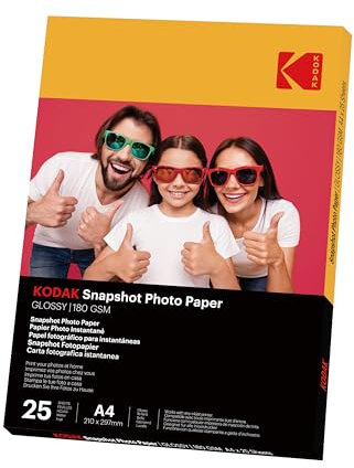 KODAK Snapshot Fotopapier - Instant-Fotopapier, Glänzende Oberfläche, Pack mit 25 Blatt Fotopapier, Format A4 (21 x 29,7 cm), 180 gsm, Kompatibel mit Tintenstrahldruckern.