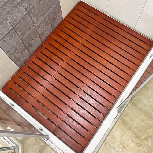 Badematte Holz Rechteckige Badezimmermatte Braun, Luxusdusche Bodendekor-Badeschritt, rutschfeste Holzplattform für Whirlpool/Spa/Tür/Hof (Size : 100 x 120 cm (39 3/8 x 47 1/4))