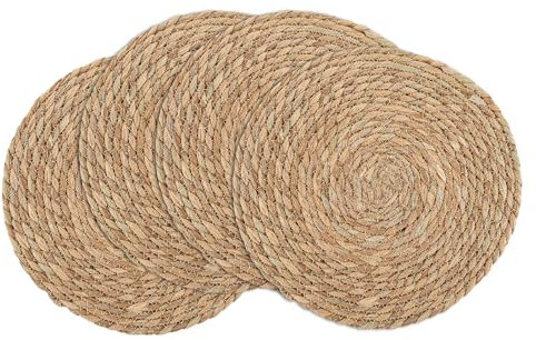 MUXHEL 4 Stück Platzteller aus Wasserhyazinthe, 30cm Platzset aus Wasserhyazinthe, rundes Tischset, platzset rund, platzdeckchen rund, Geflochten Runde tischset abwaschbar