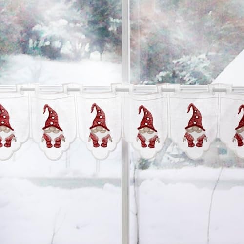 Scheibengardine Stickerei Leinenoptik nähfrei Wichtel wollweiß 20cm h