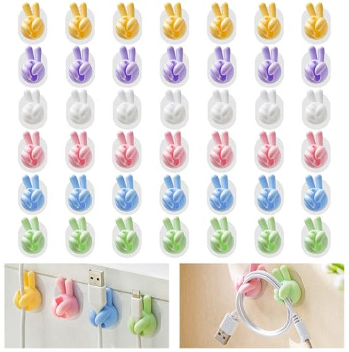 HEKOBAG 42Pcs Self Adhesive Peace Sign Thumb Wall Hooks - Creative Silicone Stick-on Hooks for Desk, Data Cable Clip, Wire Holders